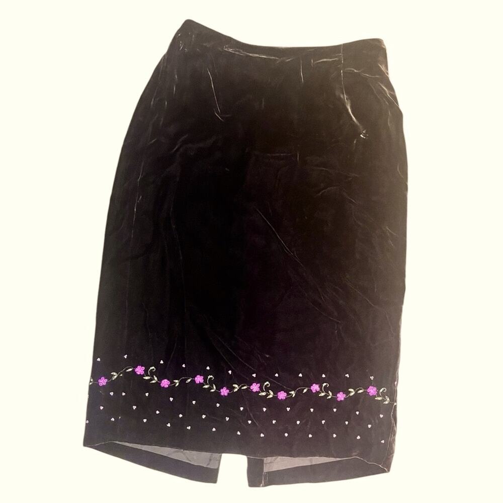 Vtg Silk Velvet Floral Embroidered Forest Fairy Skirt Size 4 Coquette Whimsigoth